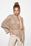 Women's Beige Silvery Mercerized Asymmetrical Cut Cape Blouse 2777 60286428 - 3