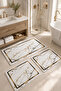 Non-Slip Based Washable 3-Piece Plain White Bath Mat and Toilet Set – Modern Bathroom Rug