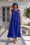 Italian Dark Blue Pool Collar Sleeveless Skirt with Ruffle Tricot Garnish Linen Woven Dress 135 58 - 3