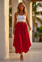 Red Pocketed, Lined, Elastic and Tie-Waist, Wide Leg, Casual Cotton Woven Trousers 98 66 - 6