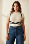 Plus Size Black Women's Belt Leather Harness Body Accessory with Cross Detail - 3