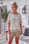 Beige Pool Collar Short Sleeve Sequined Sleeves and Hem with Mesh Detail Star Appliqué Woven Blouse 63 68 - 7