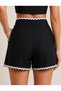 Women's Black High Waist Ribbed Mini Shorts Woven Fabric - 2