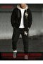 New York Printed Winter Fleece-Lined Premium 3-Thread Combed Cotton Fabric Hooded and Sweatpants 2-Piece Tracksuit Set