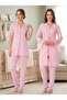 New Season Pink Elegant Lace Detailed Buttoned Design Short Sleeve Maternity Maternity Dressing Gown Pajama Set Set - 7