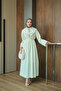 Women's Detachable Collar Patterned Waist Tie Dress Green - 2