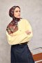 Cotton Polyester Scarf Black-Claret Red Beige Orange Botanical Patterned Soft Textured Durable 90X90 - 3