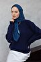 وشاح ناعم من القطن والبوليستر بنمط هندسي أزرق نيلي 90x90 - 4
