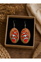 Handmade Wooden Clownfish Patterned Oval Earrings – Colorful Artistic Women's Earrings - 3