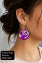 Handmade Purple Patterned Round Wooden Earrings – Lightweight Design Women's Earrings Gift