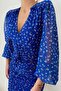 V-Neck Long Sleeve Floral Print Mini Dress - Blue - 3