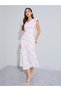 White Floral Print Sleeveless Flare Midi Dress - 3