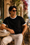 Miyazaki Regular Fit 100% Cotton Waffle Box Crew Neck Men's T-Shirt - Black