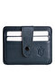 Genuine Leather Card Holder with Snap Fastener and Money Compartment - Navy Blue - 26209