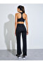 Black Half Front Zip Up Racerback Sport Bra And Broad Waist Flared Pants Set - 6