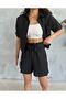 Women's Linen Two-Piece Set with Pockets (Shorts and Shirt) - 2