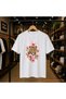 Tiger Pink Tulip Printed 100% Cotton Oversize Loose Regular Fit Crew Neck T-Shirt