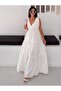 Women's Double-Breasted V-Neck, V-Back, Elastic Waist, Layered, Loose Summer Maxi Dress - 6