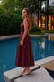 Red Plaid A-Line Mid-Length Square Neck Cotton Dress - 3