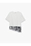 Cotton Short Sleeve Crew Neck Asymmetrical Cut Sequin Detailed T-Shirt - 6