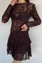 Brown Women's Crew Neck Patterned Transparent Tulle Blouse - 3