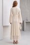 Ecru Lace Flounce Sleeve Evening Dress - Stylish Dress with Belt - 7