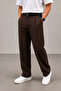 Men's Brown Premium Wide Leg Elastic Waist Fabric Trousers - 2