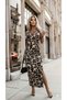 Women's Leopard Patterned Strappy Long Diving Dress with Side Slits - 4
