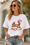 Cute Squirrel Printed Crew Neck Casual Unisex Oversize T-Shirt - Autumn Themed Cotton T-Shirt