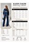 Women's Denim Fabric Embroidered Front Oversize Shirt and Pants Set - 2