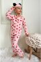 Cherry Patterned Cotton Front Buttoned Eyelet Long Sleeve Pajama Set 9017