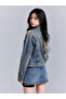 Women's Smoked Stone Washed Denim Jeans Jacket Stand Collar Zipper Streetwear Y2K - 4
