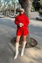 Women's Turtleneck Sweater-Women's Knitwear Top and Bottom Set with Pleated Skirt - 3