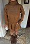 Women's Turtleneck Sweater-Women's Knitwear Top and Bottom Set with Pleated Skirt - 2
