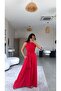 Red Flowy Loose Wide-Leg Belted Jumpsuit - 2