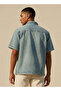 Regular Fit Collared Panelled Denim Shirt - 4