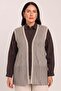 Women's Sand Silvery Knitwear Openwork Woven Seasonal Vest