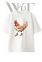 Chic Chicken Design Printed Unisex White Oversize T-Shirt