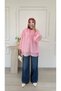 Women's Striped Design Voile Shirt with Lace-Up Collar - 3