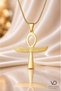 Stainless Steel Gold Color Ancient Egyptian Goddess Isis Wing Detailed Key of Life Ankh Necklace