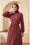 Half-Buttoned Elastic Waist Striped Dress 0320-10 Claret Red - 3