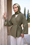 Light Khaki Women's Belted Hijab Kimono 1177