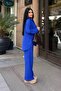 Women's Cobalt Blue Oversize Shirt Casual Pants Set - 2