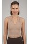 Women's Halter Neck Crop Blouse with Chest Window and Beige Color Straps