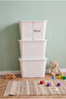3 Pieces of Ultra Large 24 Liter 40X30X30 cm Polypropylene Plastic Organizer with White Lids - 3-Piece Toy Box and Storage Basket - 2