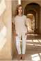Women's Beige Oversize Casual Bohemian Blouse with Asymmetrical Cut and Single Pocket - 3