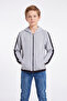 Boy's Striped Detailed Zippered Hooded Sweatshirt