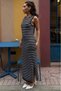 Women's Navy Blue Striped Crew Neck Sleeveless Maxi Dress Summer Casual Dress Sh393 - 6