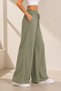 Women's Light Khaki Green Linen Wide-Leg Trousers with Elastic Waist, Lace-Up, Pockets, No Show Stitching, Comfortable Cut, Summer Style - 4