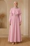 Women's Pink Waist Chain Belt Cape Detailed Premium Hijab Dress Nbelb015